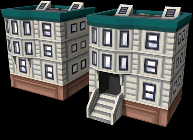 3 D Rendered Twin Buildings PNG Image