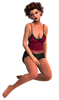 3 D Rendered Woman Sittingin Lingerie PNG Image