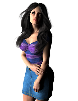 3 D Rendered Womanin Purple Topand Blue Skirt PNG Image