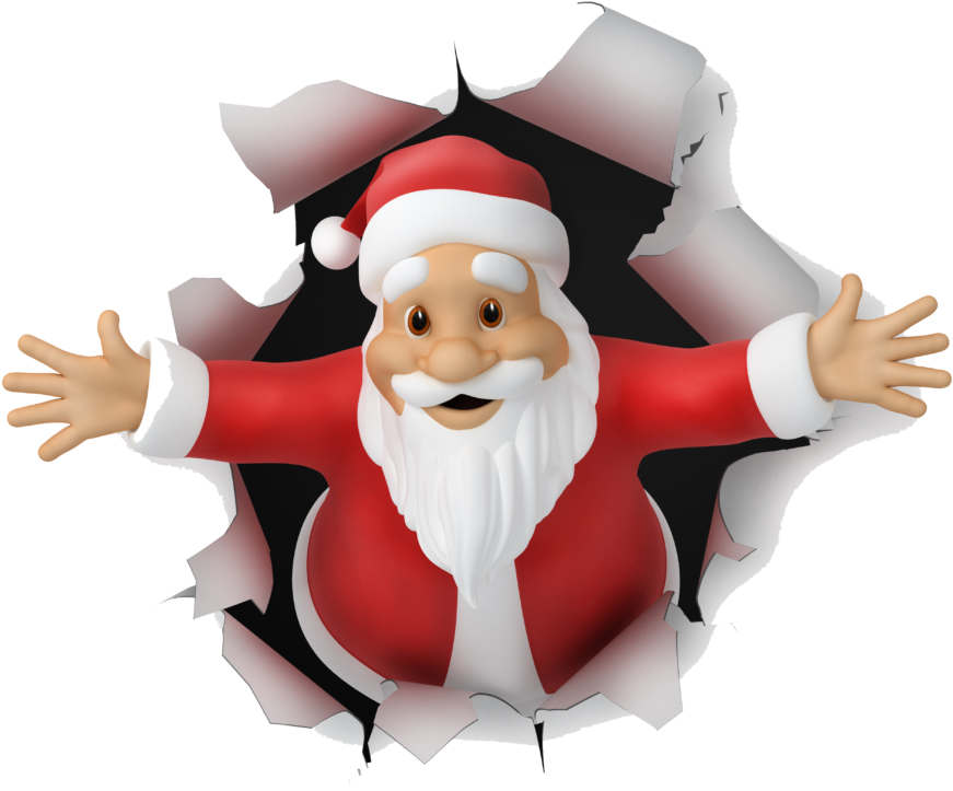 3 D Santa Claus Breaking Through Wall PNG Image