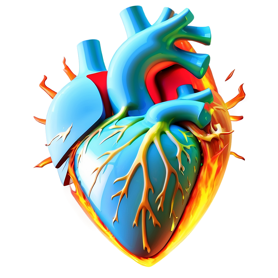 3d Heart On Fire Png Vin PNG Image