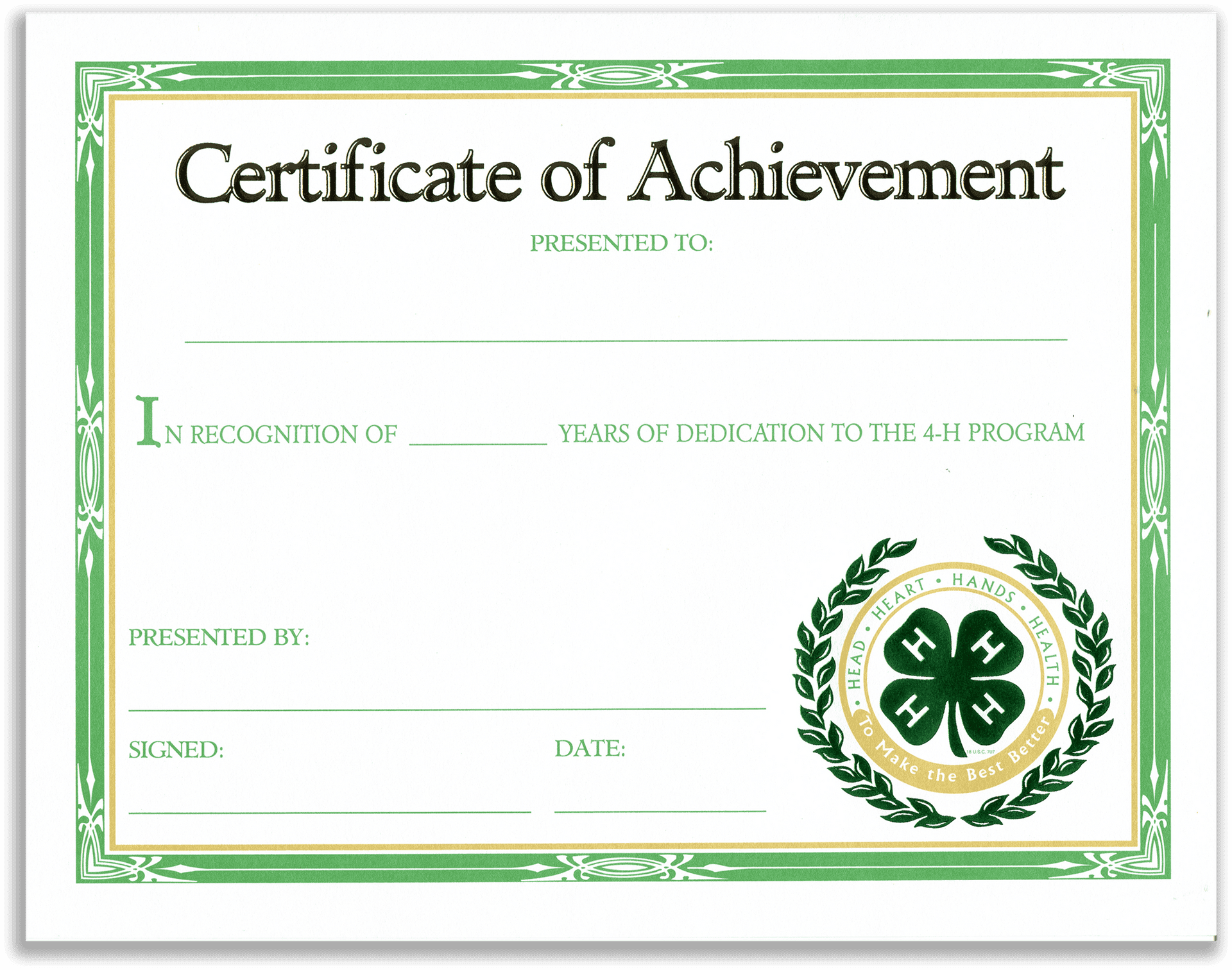 4 H Program Certificateof Achievement PNG Image