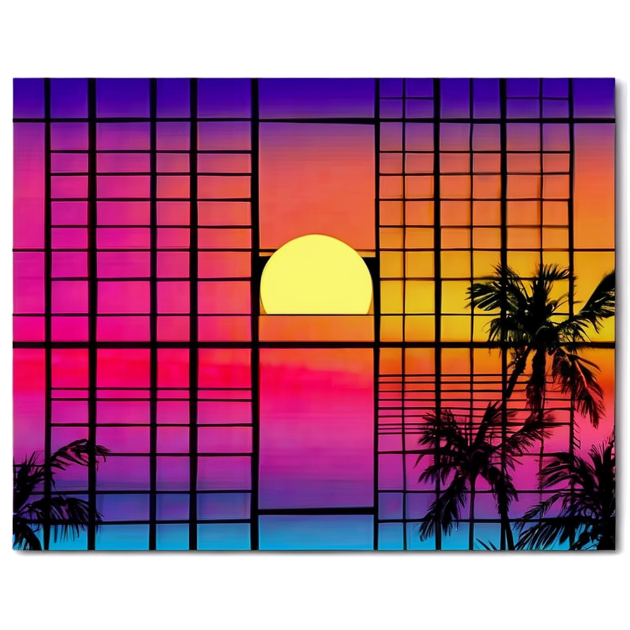 80s Retro Sunset Grid Png Itl91 PNG Image