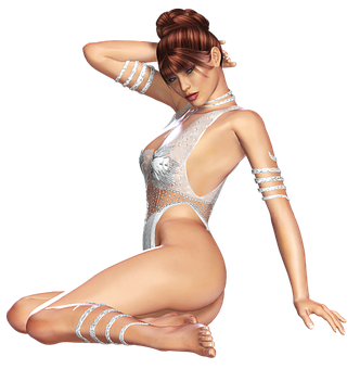 A Woman In A White Bodysuit PNG Image