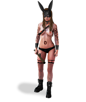 A Woman Wearing A Mask And Holding A Bat PNG Image