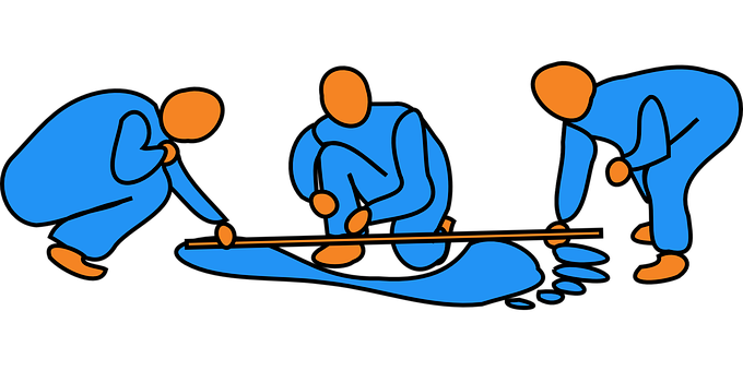 Abstract Blue Figures Playing Billiards PNG Image