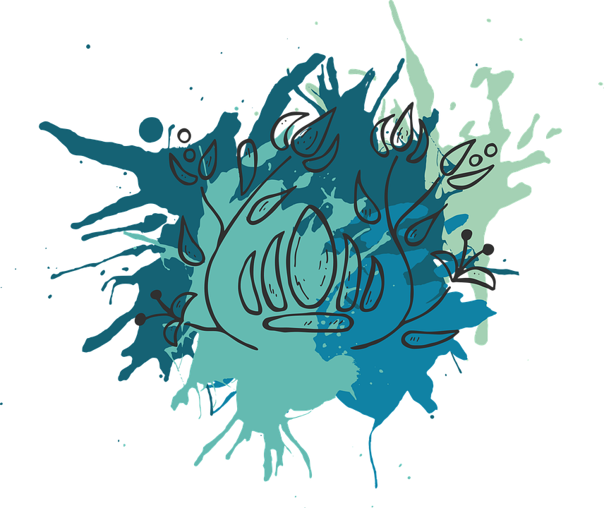 Abstract Blue Ink Splash Floral Design PNG Image