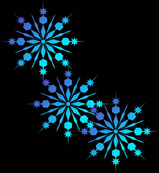 Abstract Blue Snowflakeson Black Background PNG Image