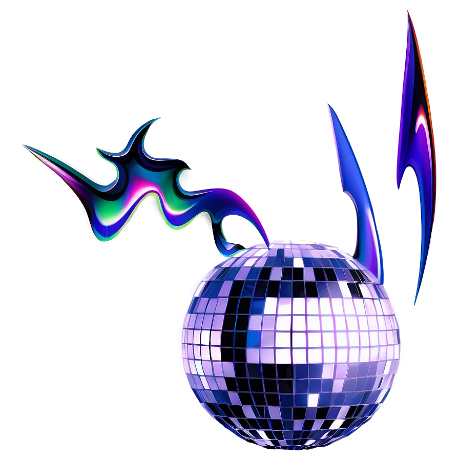 Abstract Disco Ballwith Colorful Waves PNG Image