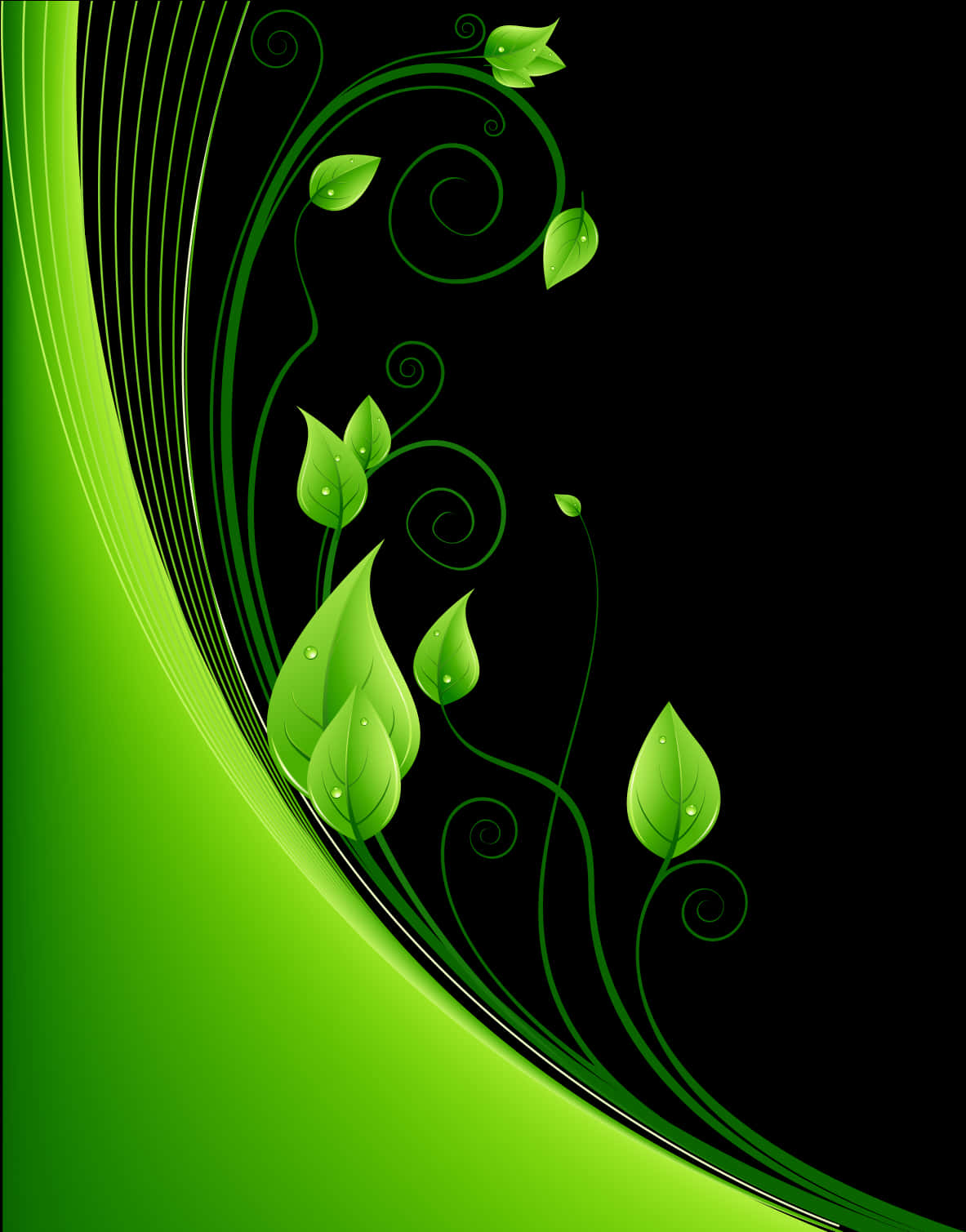 Abstract Green Floral Design PNG Image