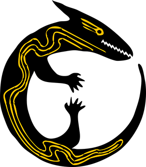 Abstract Yellow Lizard Outlineon Black PNG Image