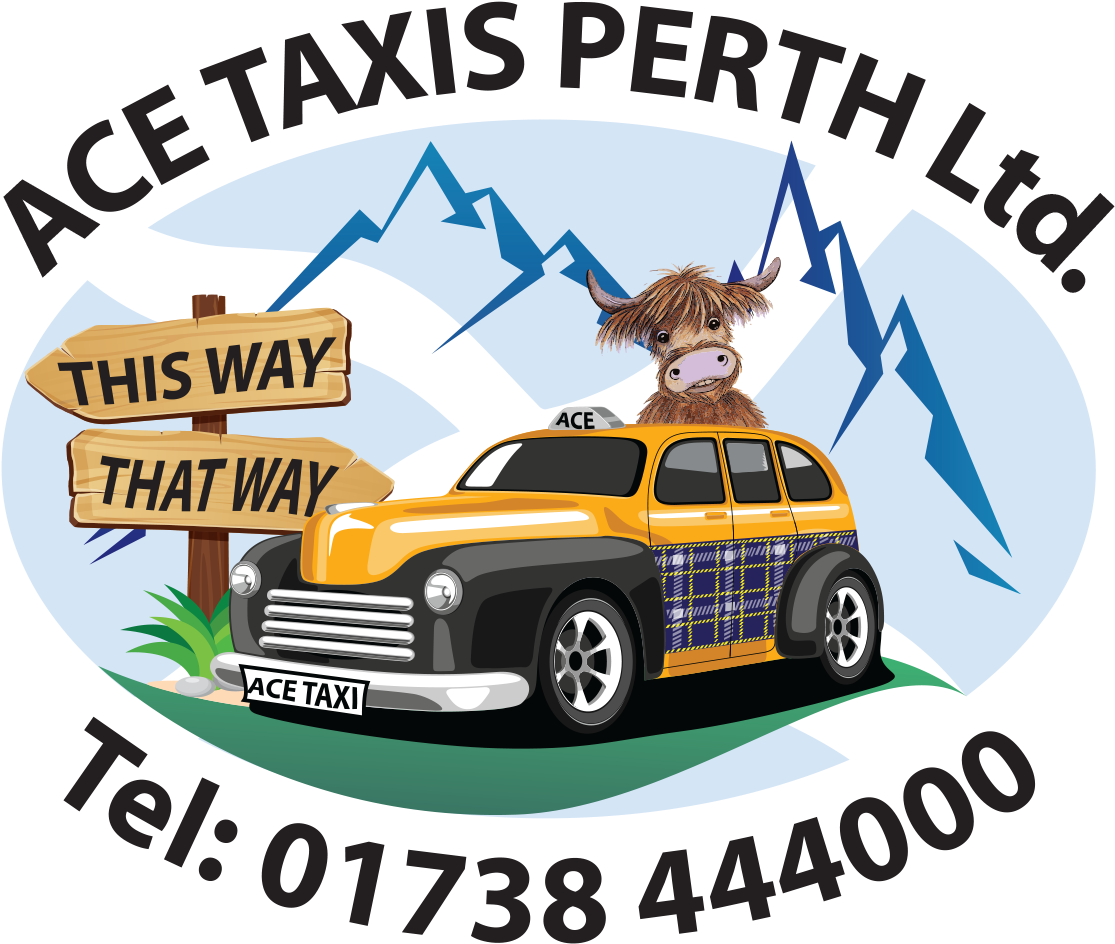 Ace Taxis Perth Scotland Highland Cow Graphic PNG Image