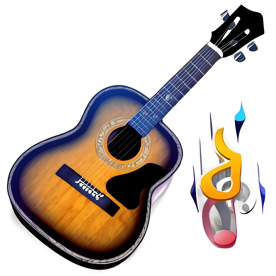 Acoustic Guitar With Music Notes Png Pno PNG Image