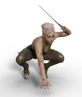 Action Pose Womanwith Sword PNG Image