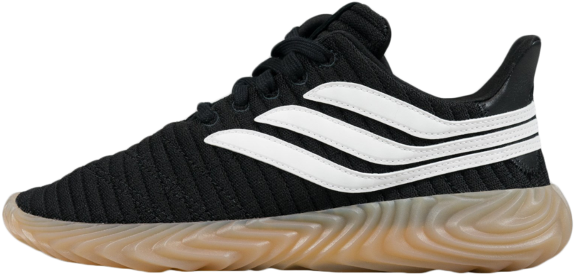 Adidas Black Sneakerwith White Stripesand Tan Sole PNG Image