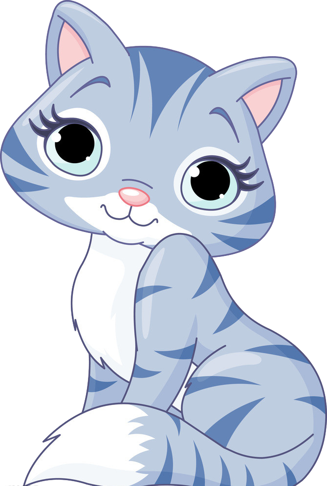 Adorable Blue Striped Cartoon Cat PNG Image