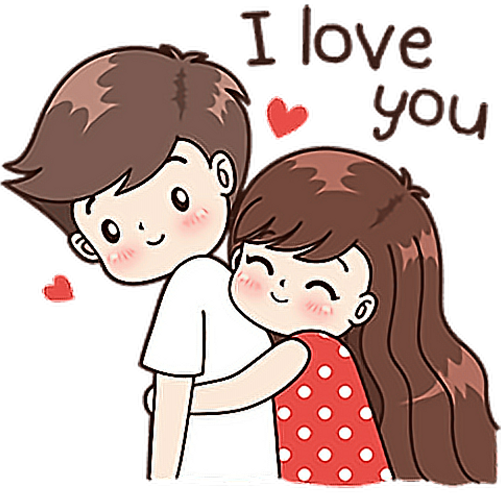 Adorable Cartoon Couple Hugging Love Declaration PNG Image