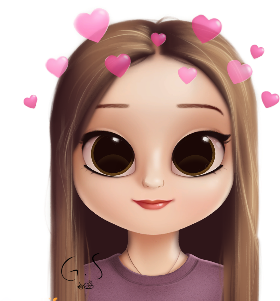 Adorable Cartoon Girlwith Hearts PNG Image