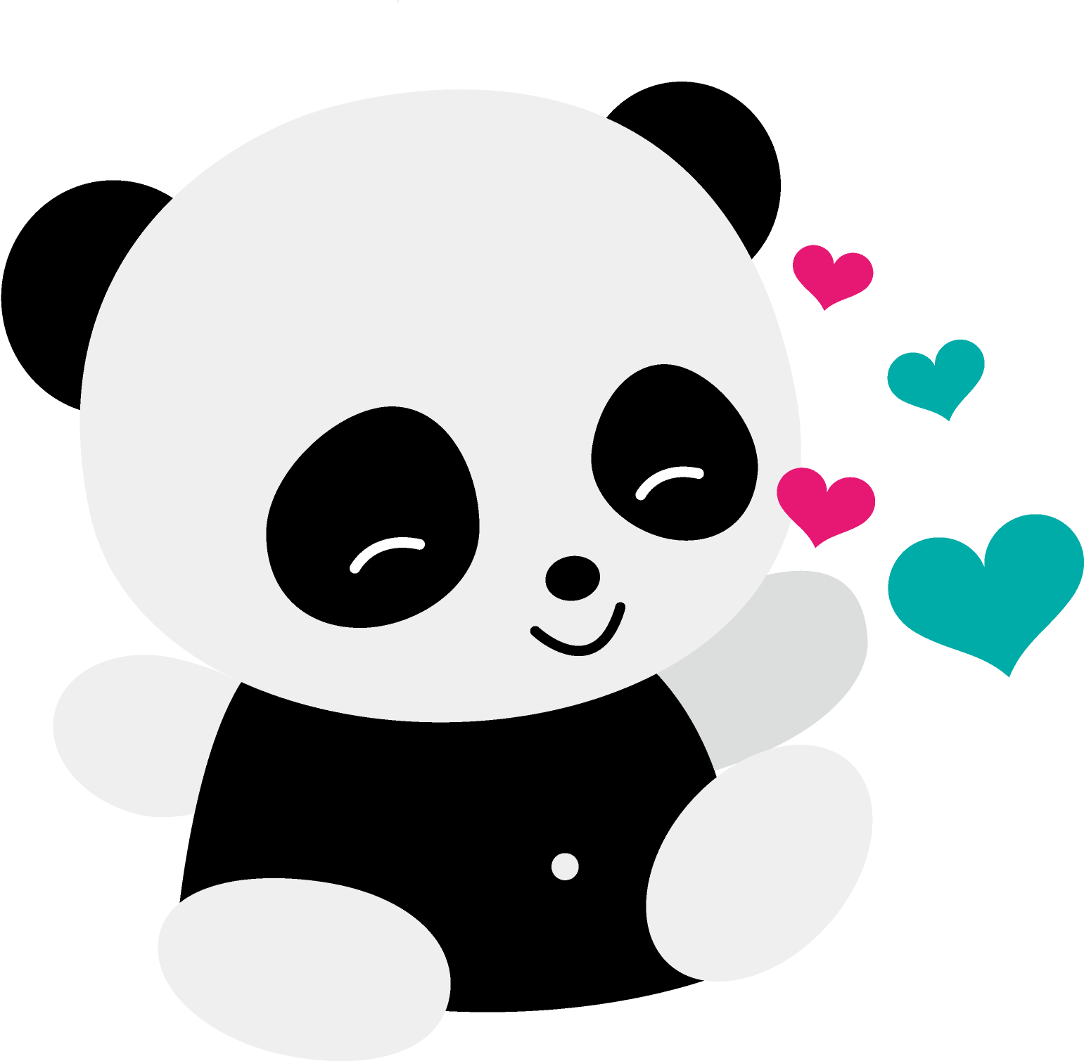 Adorable Cartoon Panda Love Hearts PNG Image