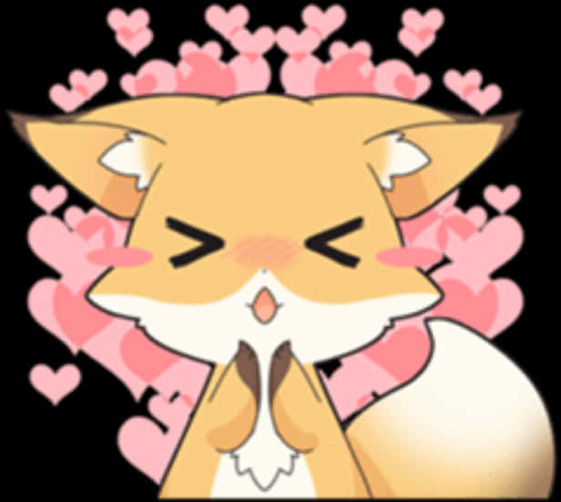 Adorable Fox Surrounded By Hearts PNG Image