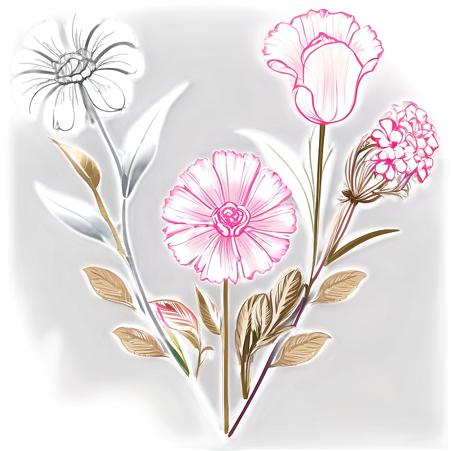 Aesthetic Flowers Outline Png Gdc PNG Image