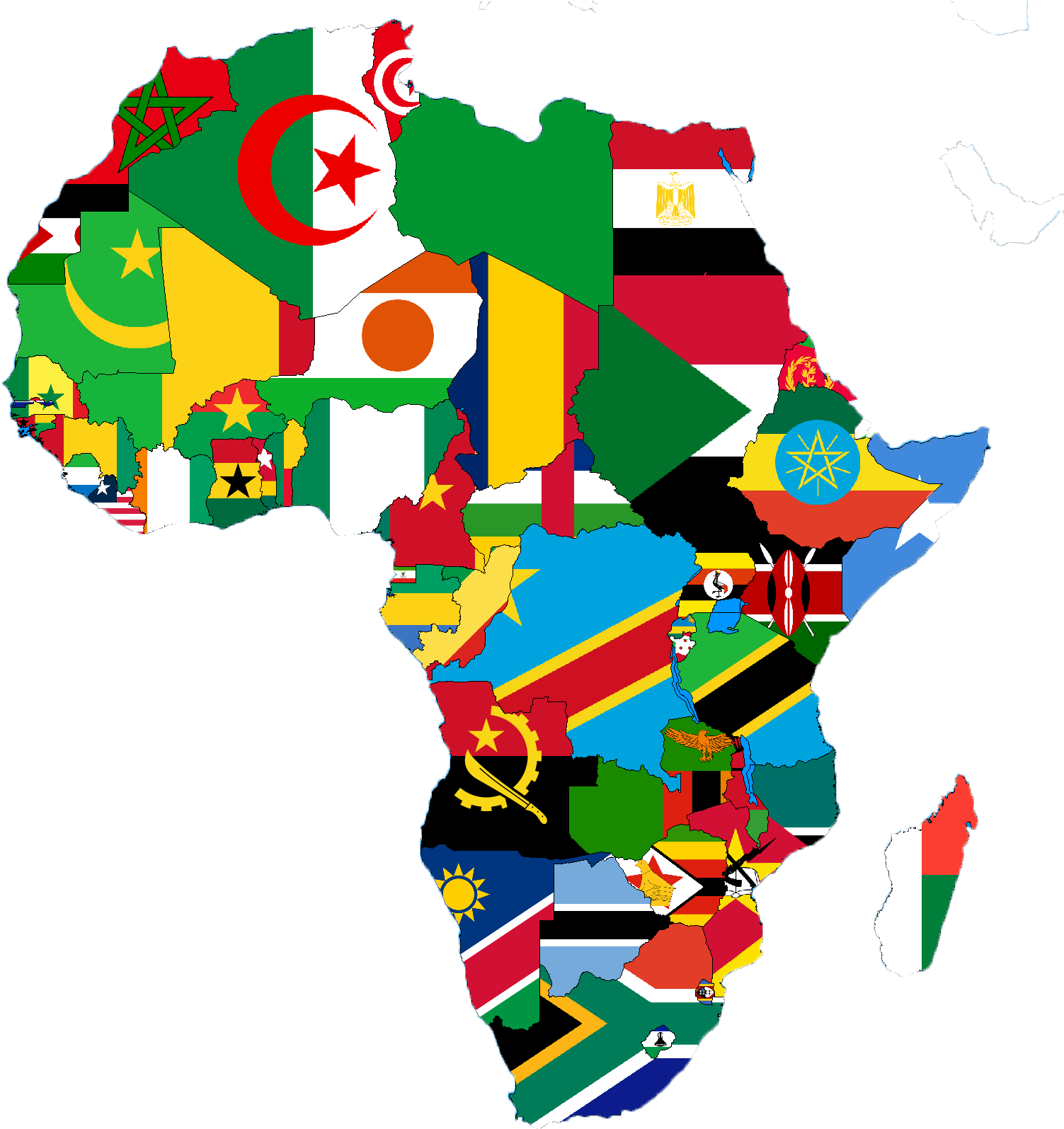 African Continent Flags Map PNG Image