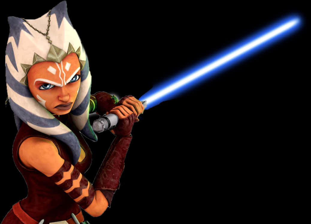 Ahsoka Tano With Blue Lightsaber PNG Image