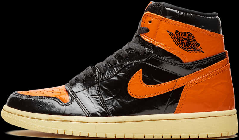 Air Jordan1 Black Orange Sneaker PNG Image