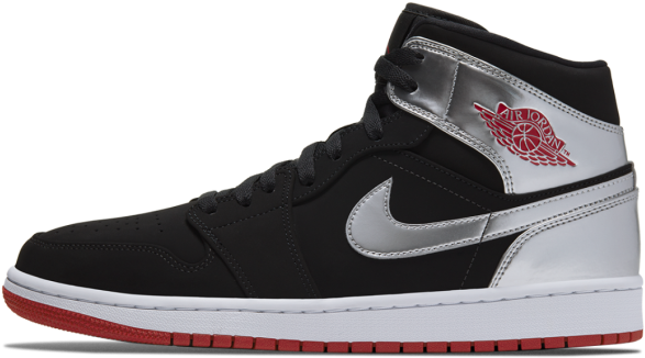 Air Jordan1 Black White Red Sneaker PNG Image