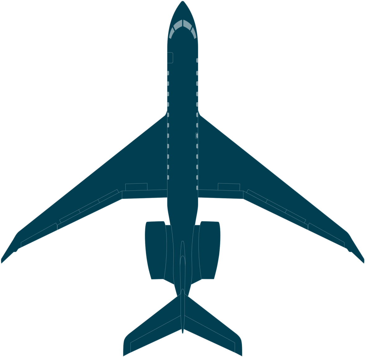 Airplane Top View Outline PNG Image