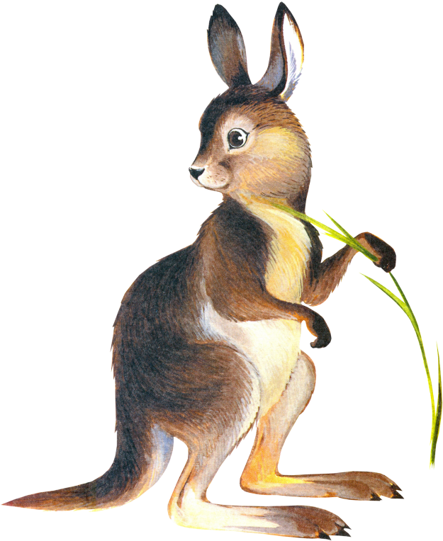 Alert Brown Rabbit Holding Grass PNG Image