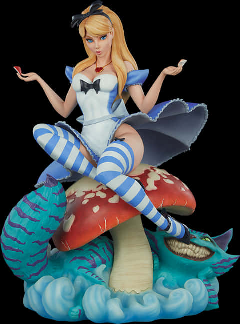 Alice Figurineon Mushroom PNG Image