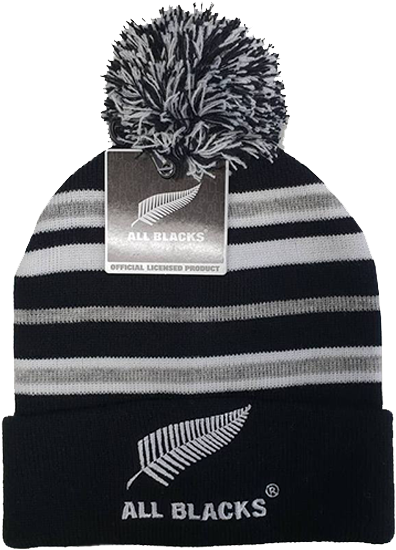 All Blacks Striped Beaniewith Pom Pom PNG Image