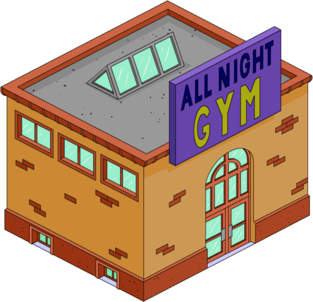 All Night Gym Cartoon Building PNG Image