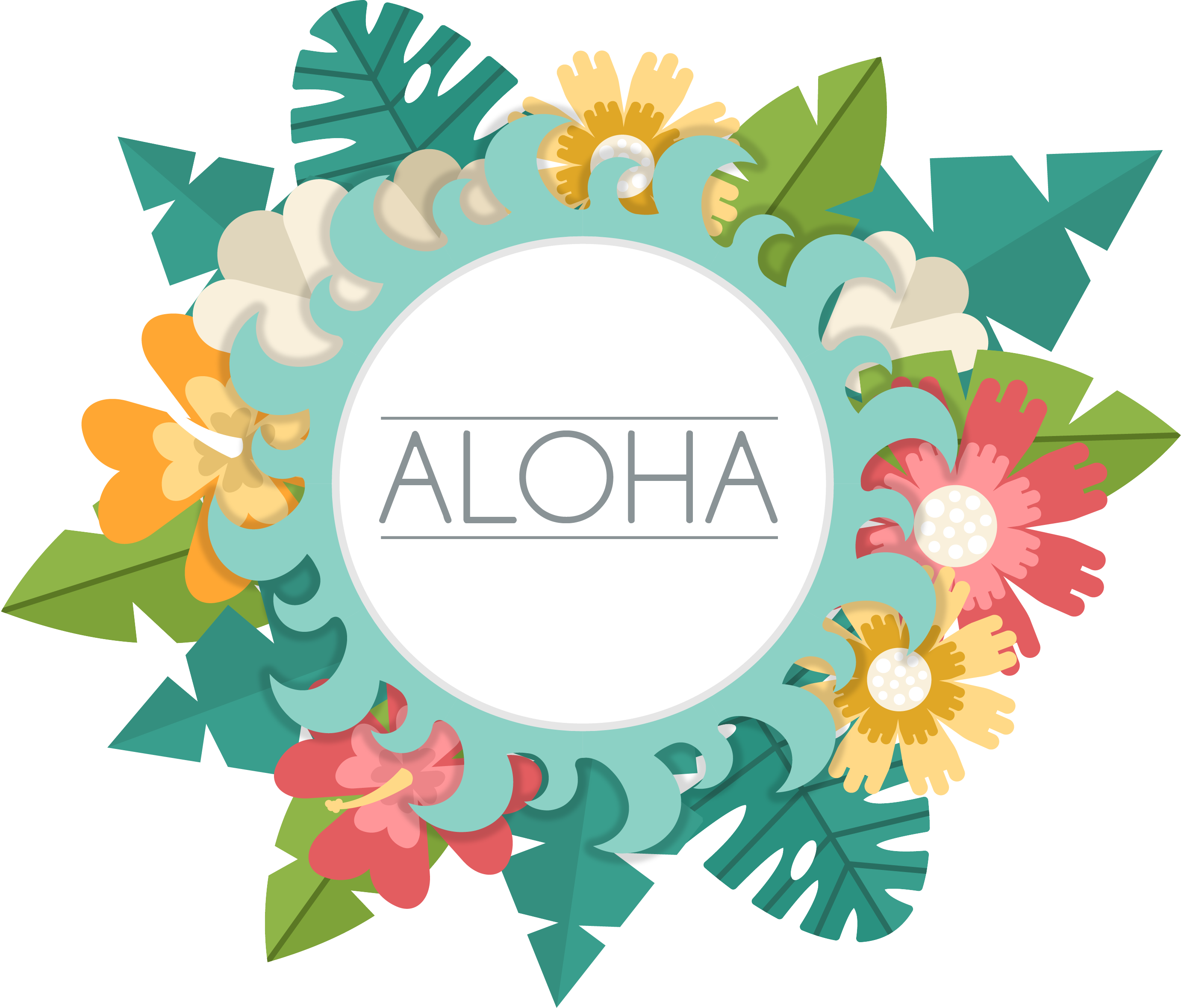 Aloha Floral Leaf Border Design PNG Image