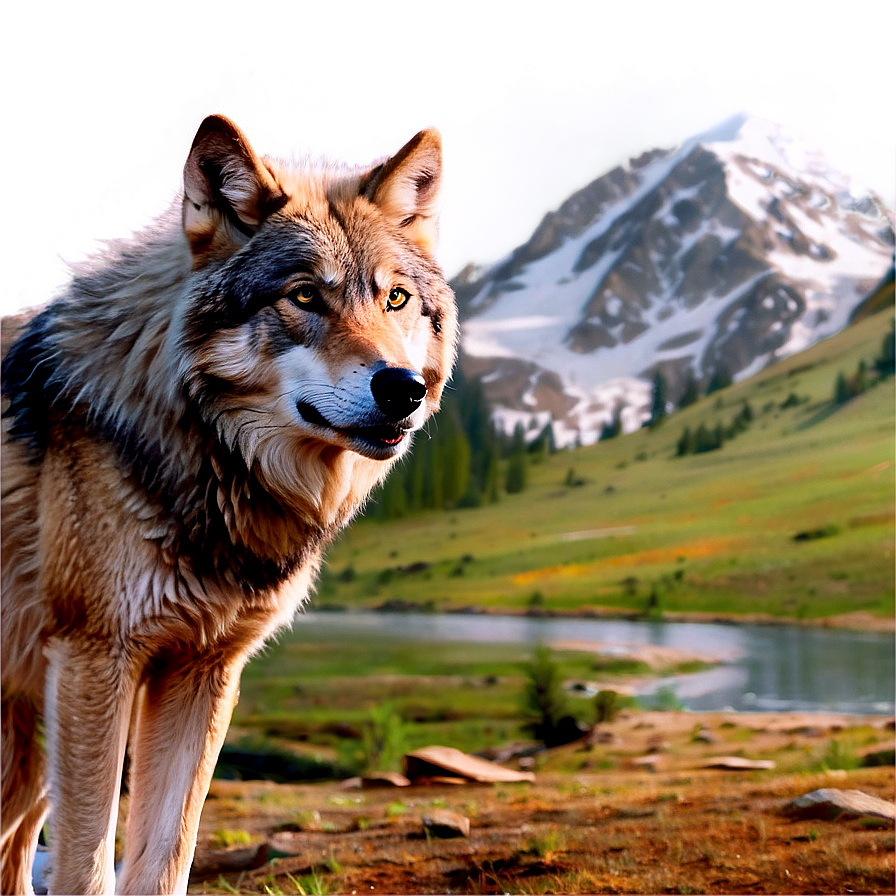 Alpha Wolf And Mountain Landscape Png Uba PNG Image