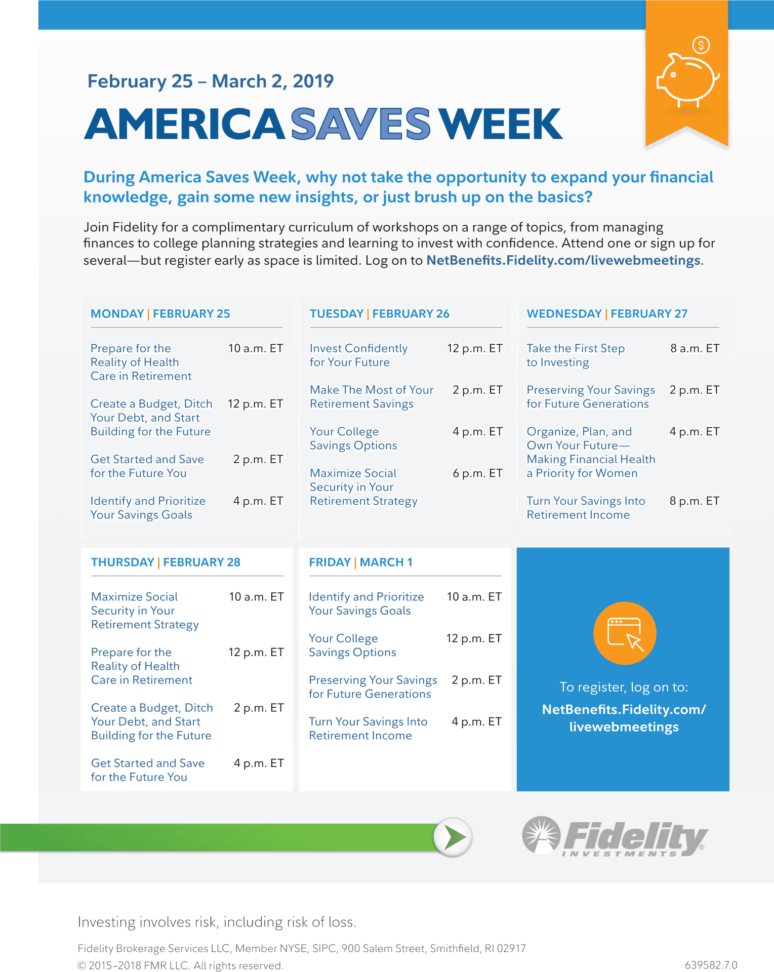 America Saves Week Fidelity Workshops Schedule2019 PNG Image