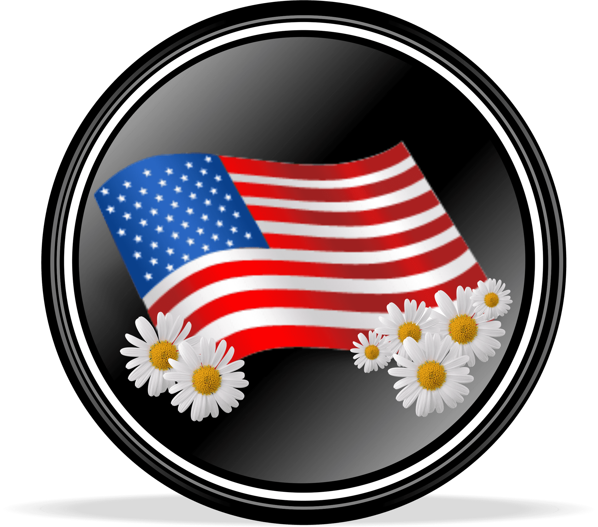 American Flag Daisies Button Design PNG Image