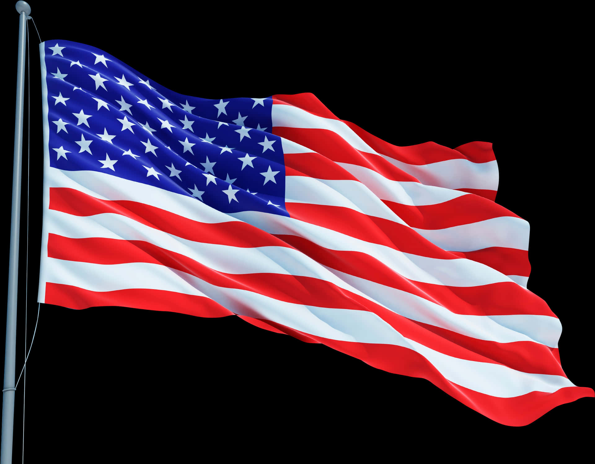 American Flag Waving Against Black Background PNG Image