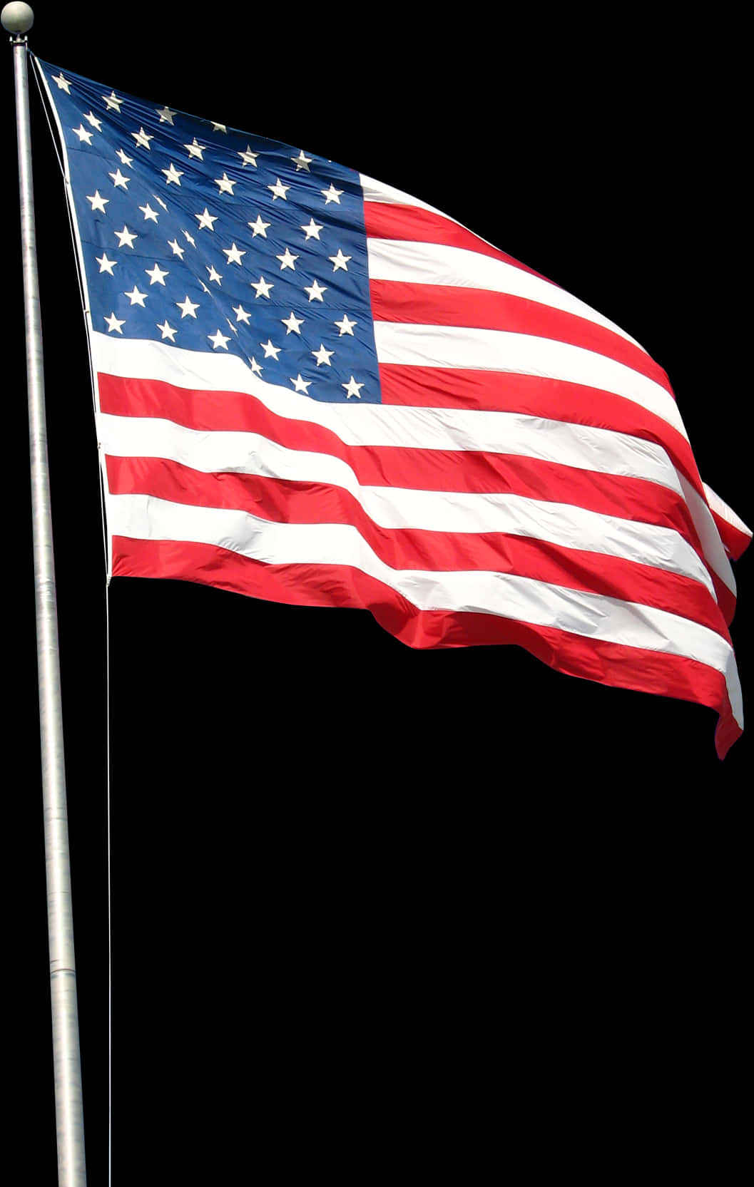 American Flag Waving Against Black Background PNG Image