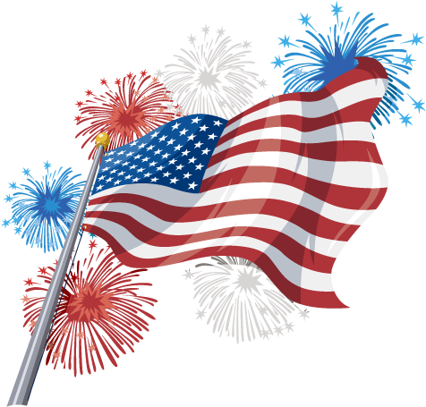 American Flagand Fireworks Celebration PNG Image