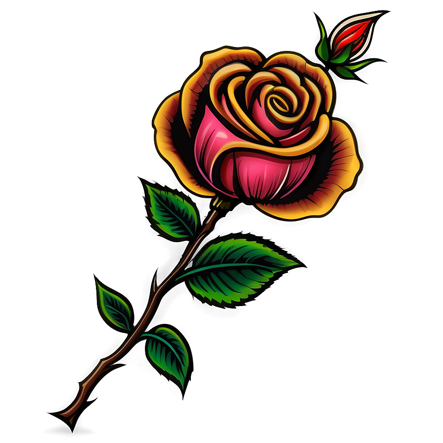 American Traditional Rose Tattoo Design Png Nmo PNG Image