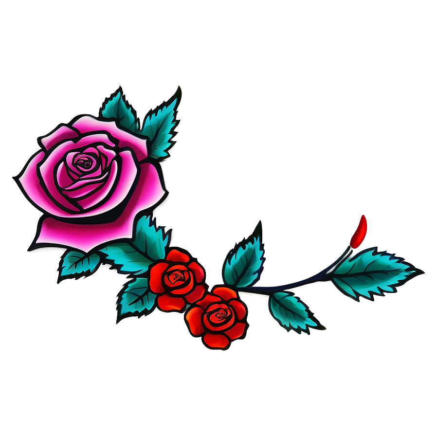 American Traditional Rose Tattoo Design Png Sfh83 PNG Image