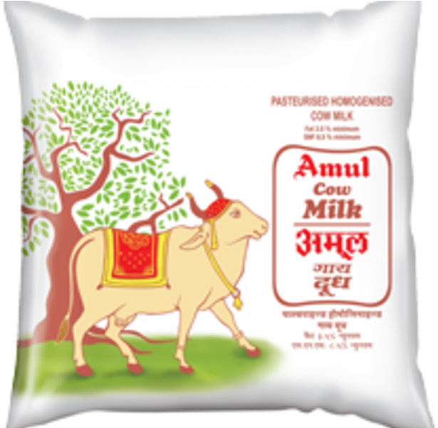 Amul Cow Milk Packet Design PNG Image