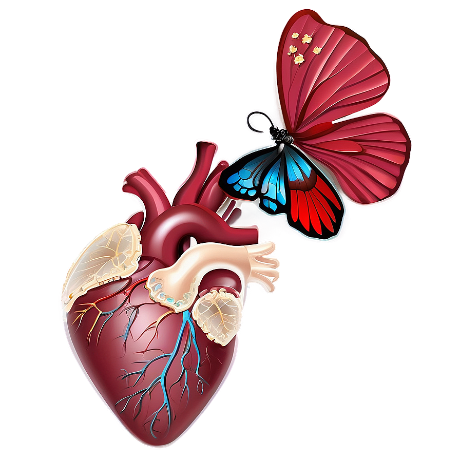 Anatomical Heart With Butterflies Png 41 PNG Image