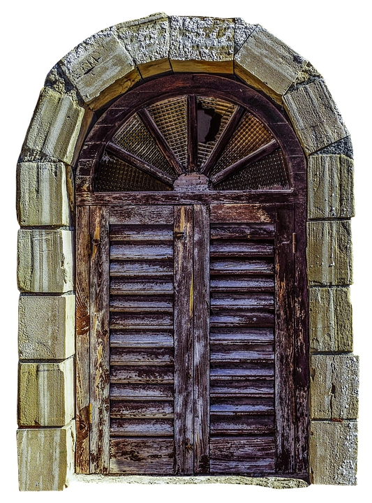 Ancient Arched Stone Window Shutters PNG Image