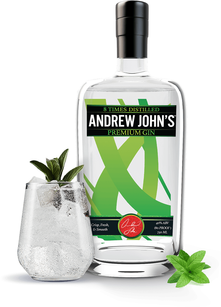 Andrew Johns Premium Gin Bottleand Glass PNG Image