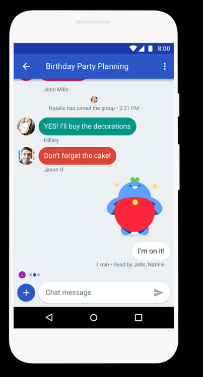 Android Chat App Birthday Party Planning PNG Image