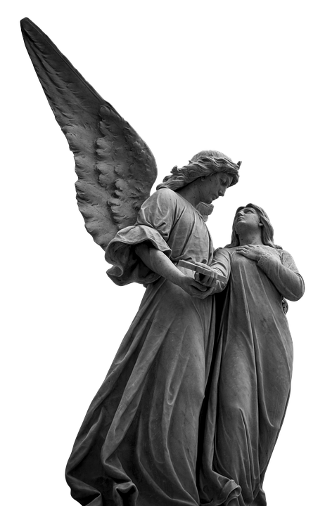 Angel Consoling Human Statue PNG Image