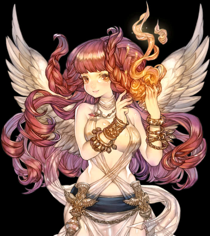 Angel_with_ Curly_ Hair_ Artwork PNG Image